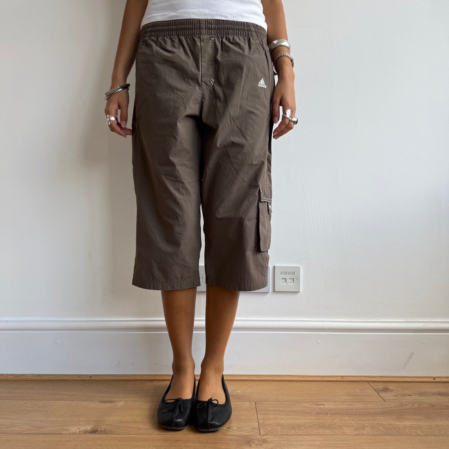 Brown Adidas logo capris - Size S
