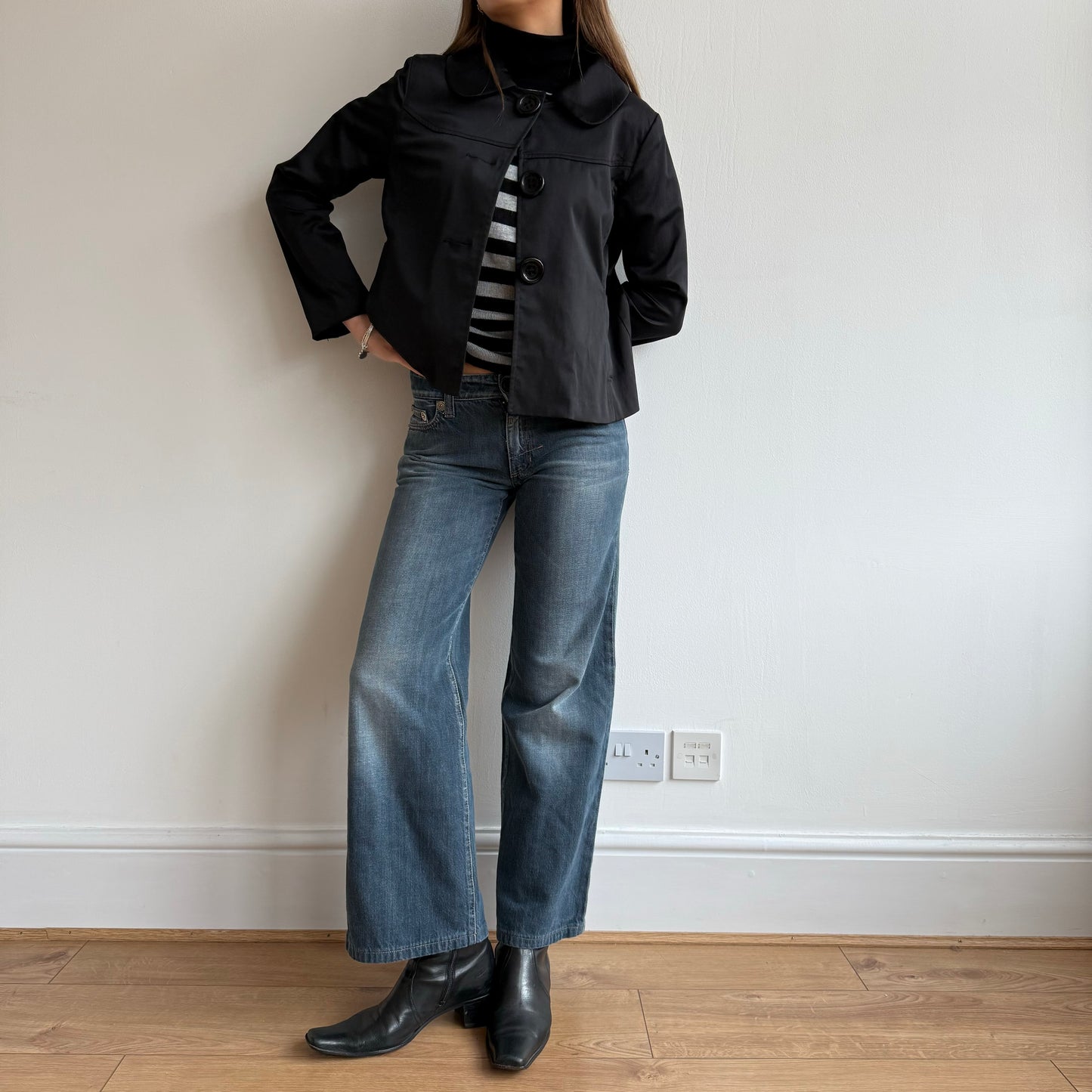 Black satin peacoat - Size S