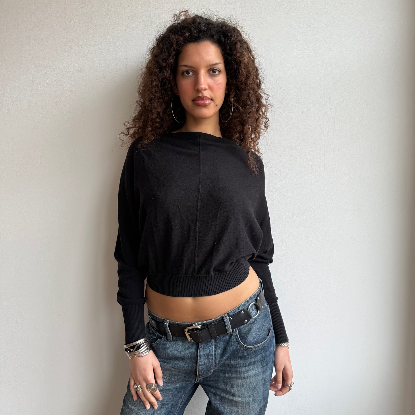 Black slouchy batwing knit - Size S