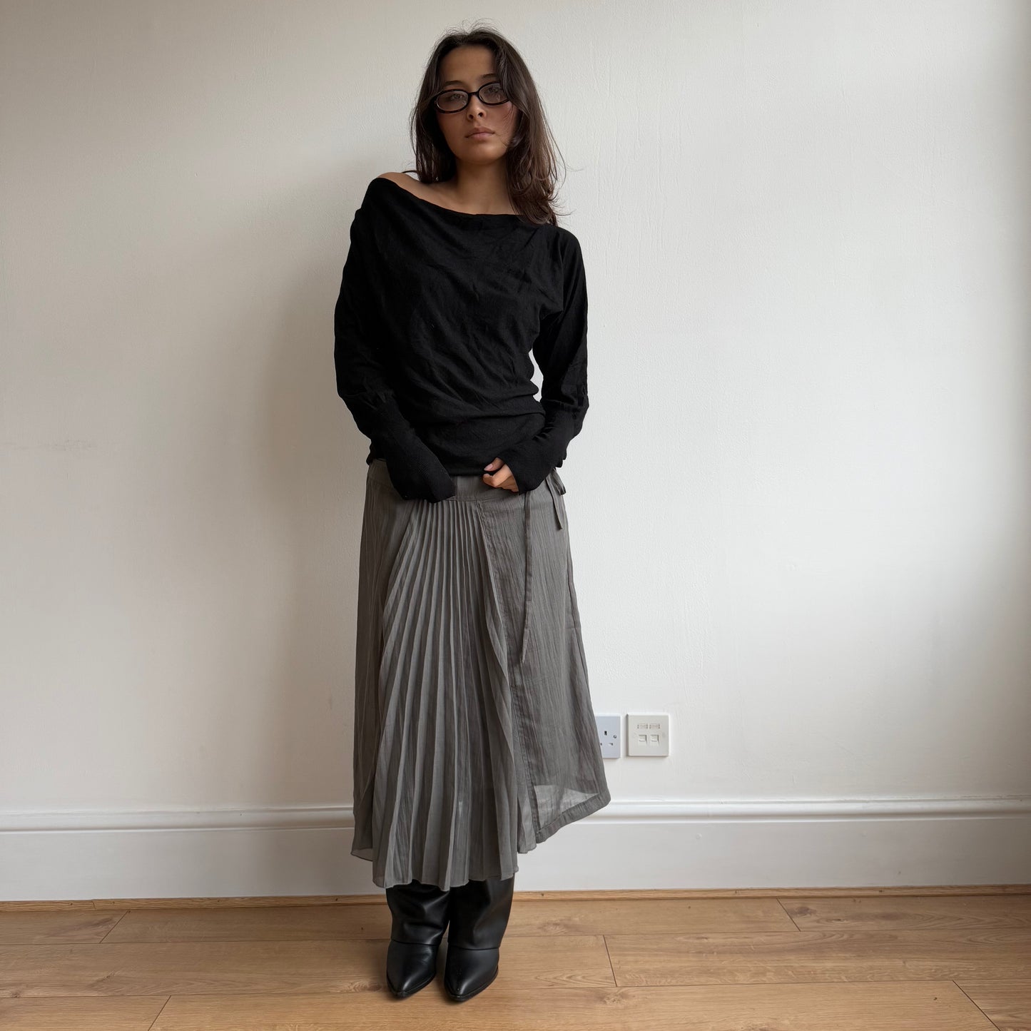 Grey plisse midi skirt - Size S