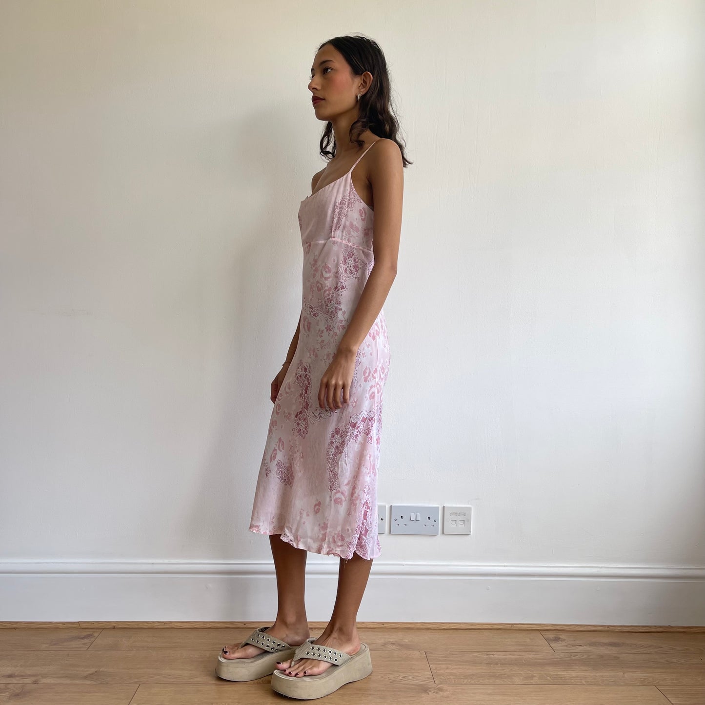 Pink floral midi dress - Size S