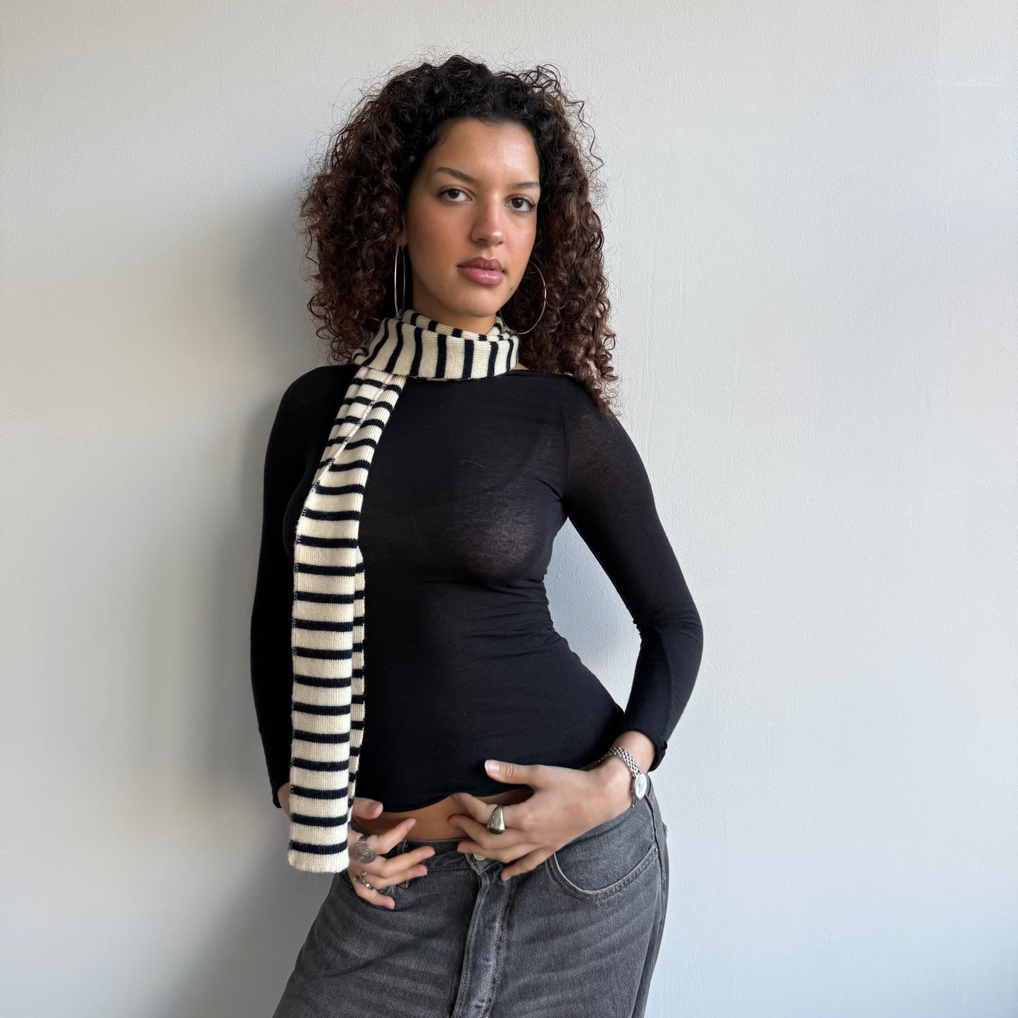 Navy + cream striped scarf
