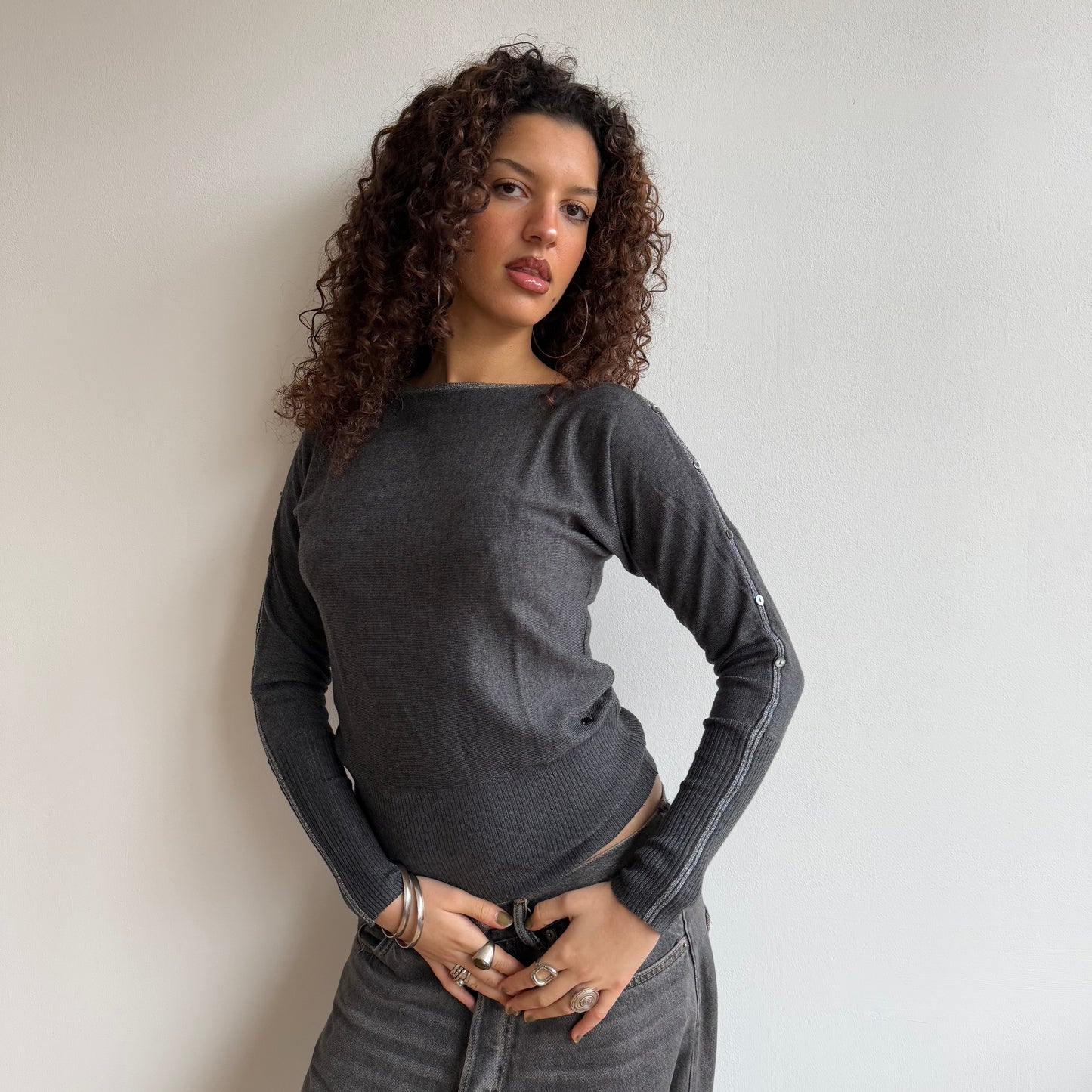 Grey slouchy sparkle knit - Size S