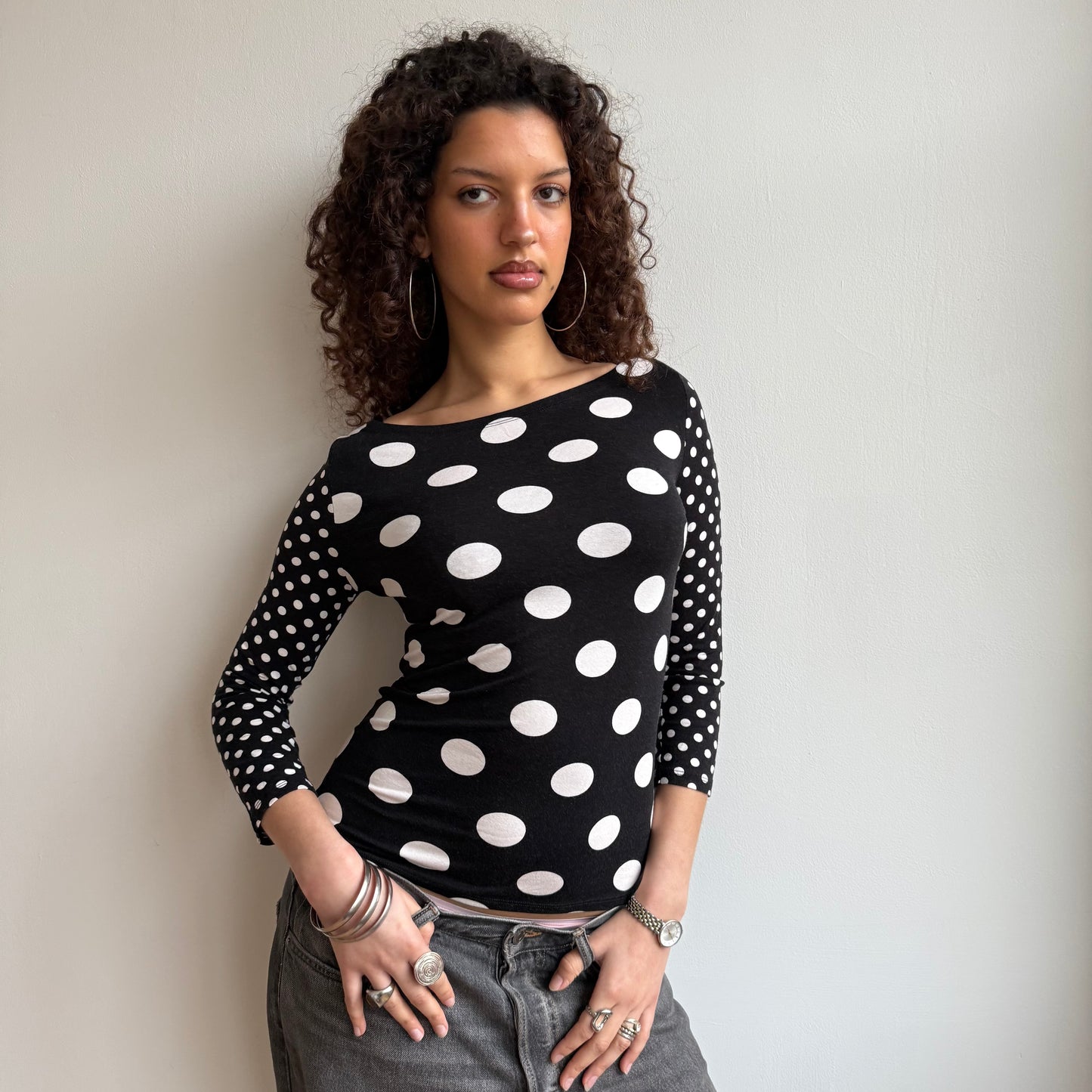Polka dot 3/4 sleeve top - Size M