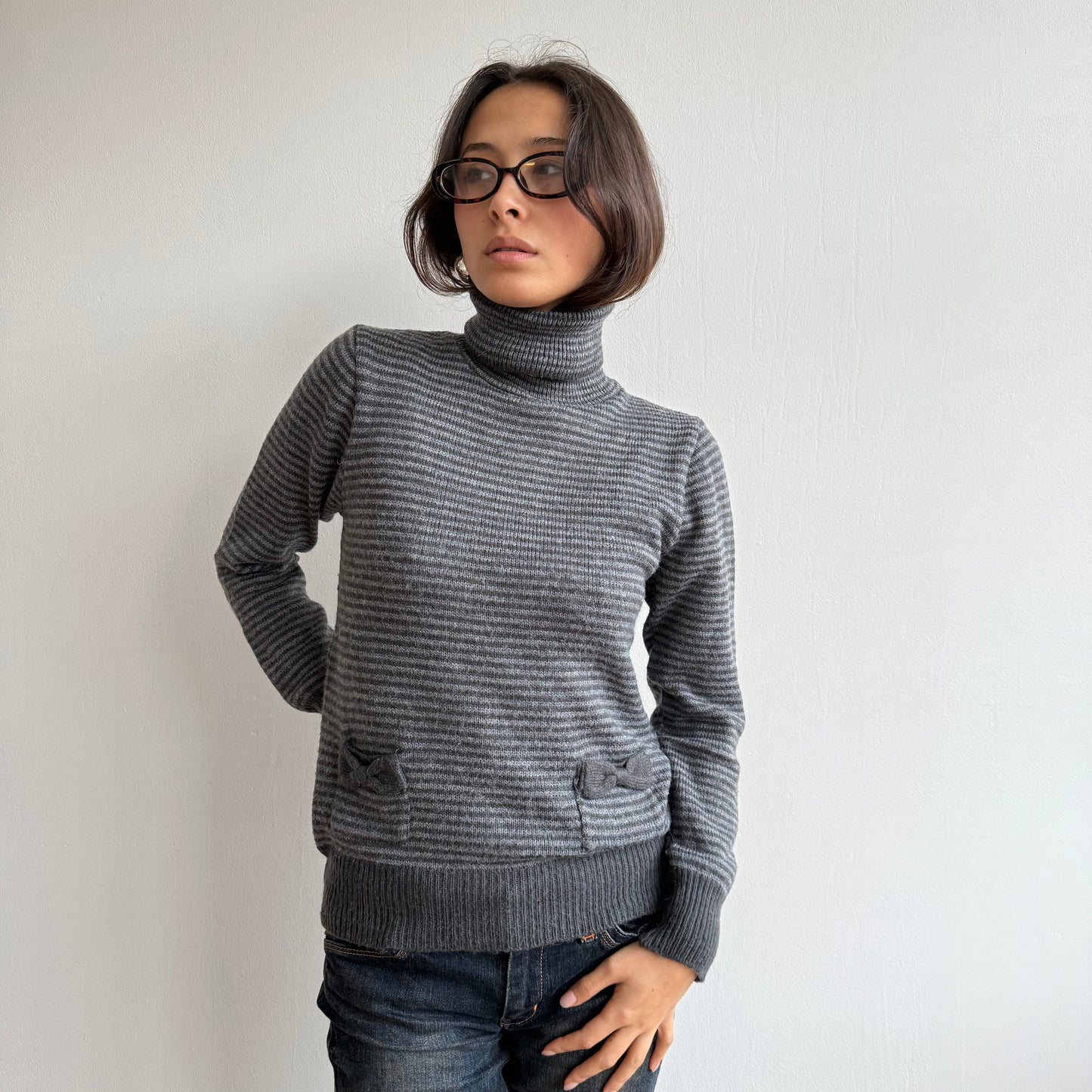 Striped bow roll neck - Size S