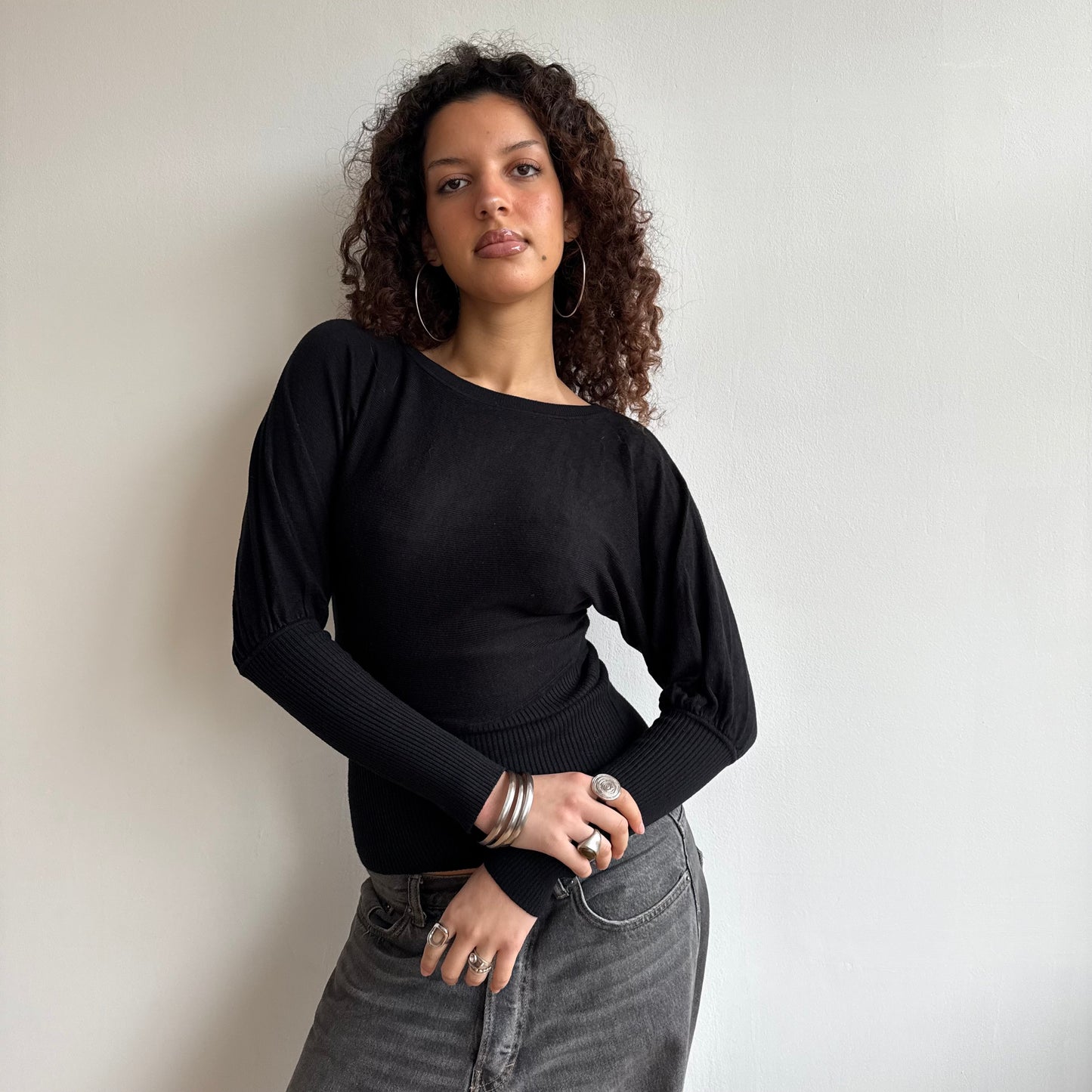 Black slouchy cinched jumper - Size XS + S
