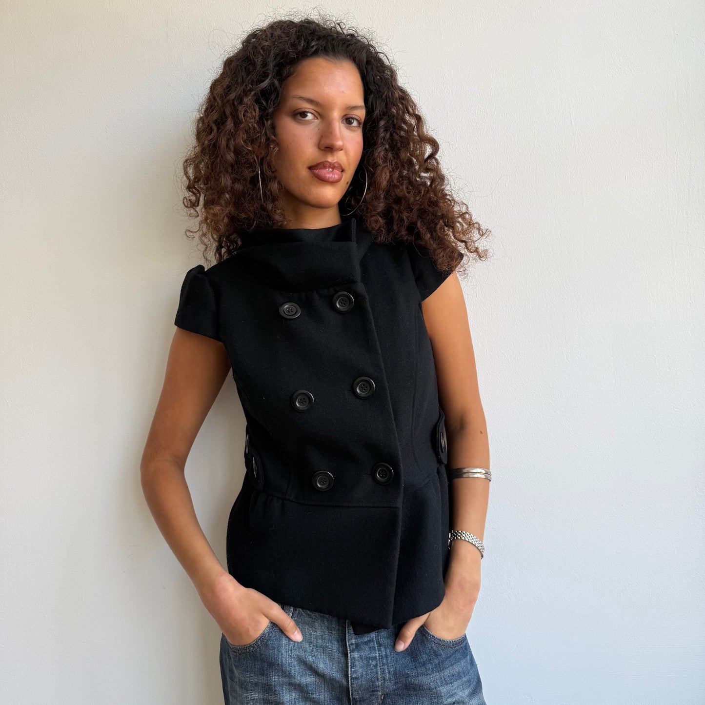 Black short sleeve peacoat - Size M
