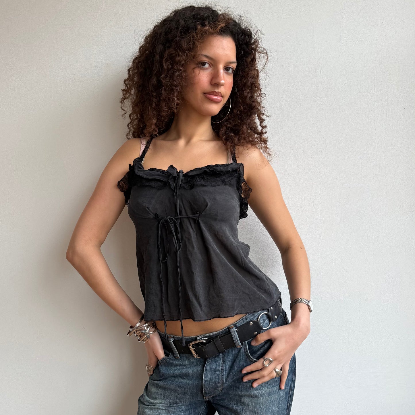 Black tie front cami - Size S