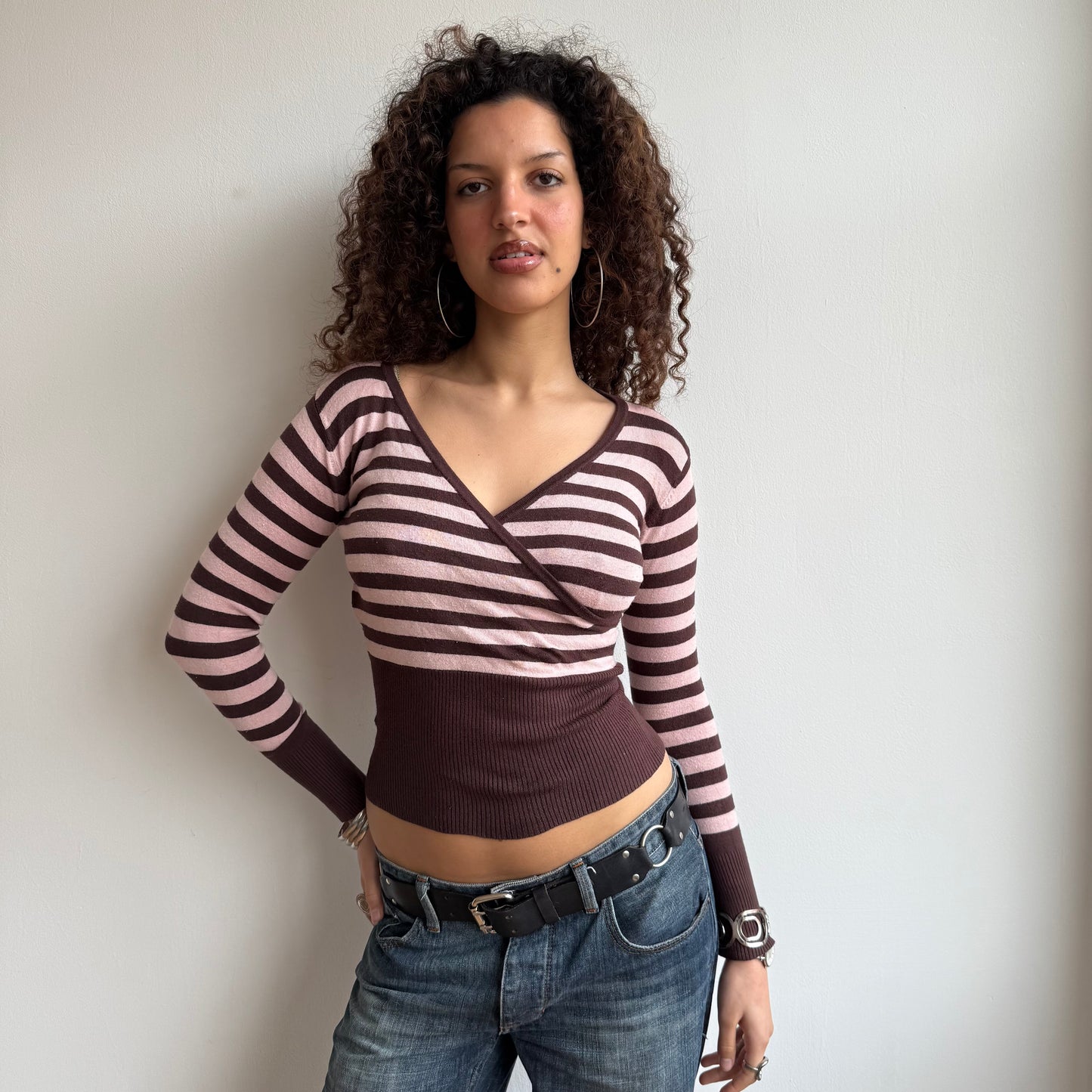 Pink and brown ballet wrap knit - Size S