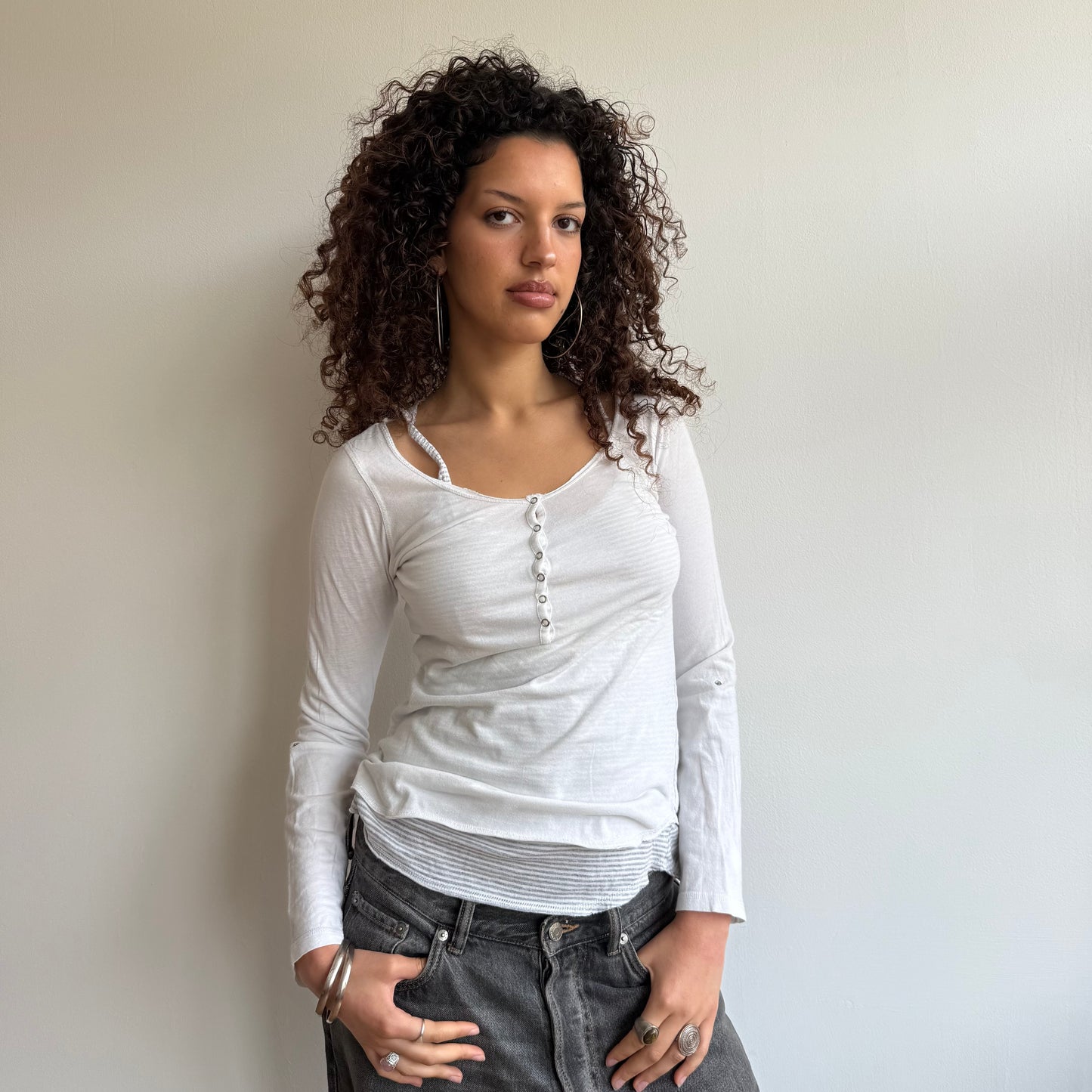 White + grey double layer top - Size M