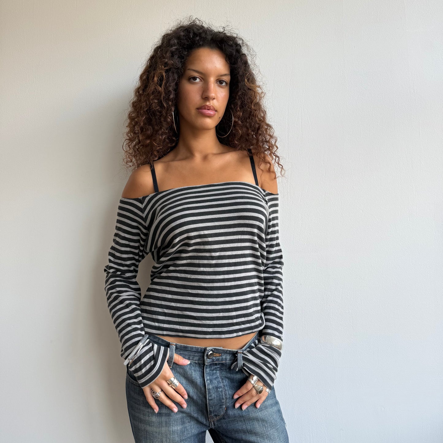Grey Levi’s striped bardot top - Size M