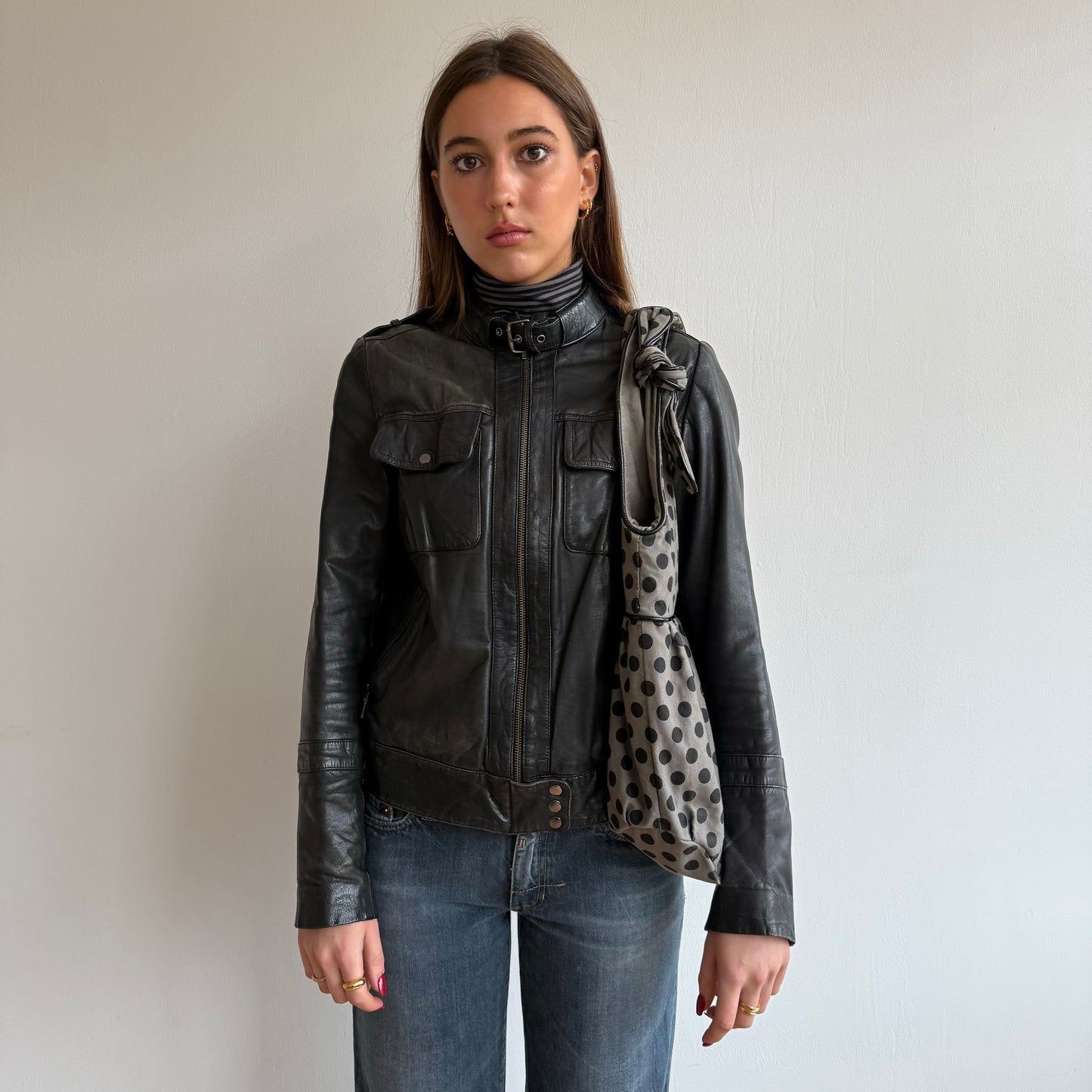 Black leather moto jacket - Size M