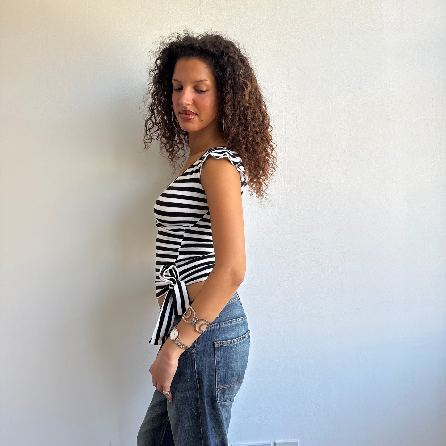 Black and white striped wrap top - Size XS/S