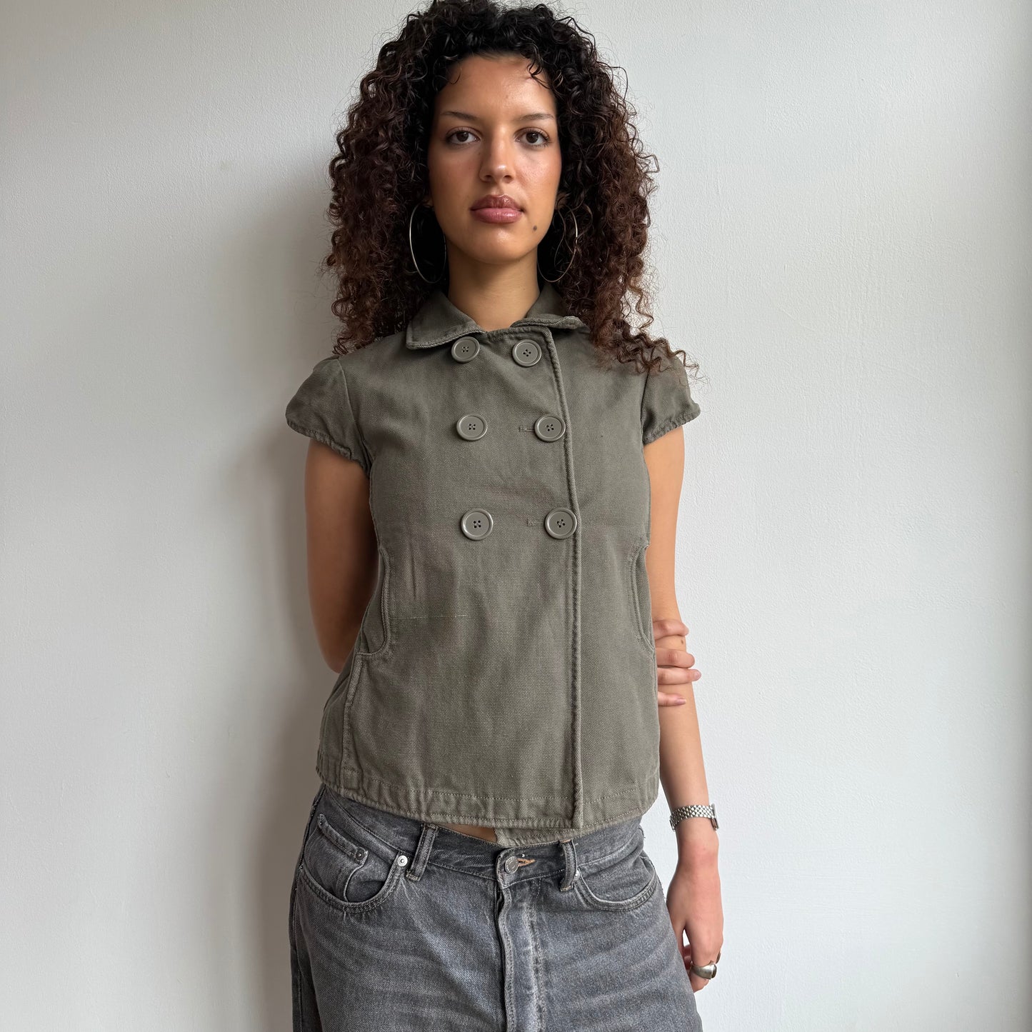 Khaki short sleeve peacoat - Size S