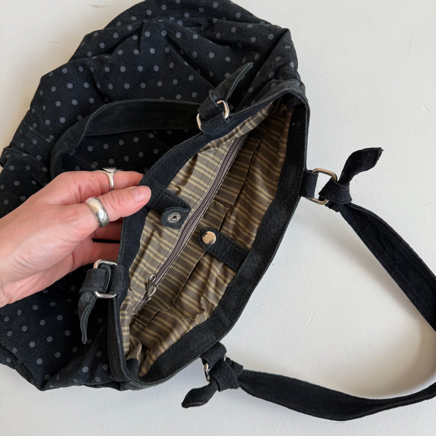 Suede polka dot bag