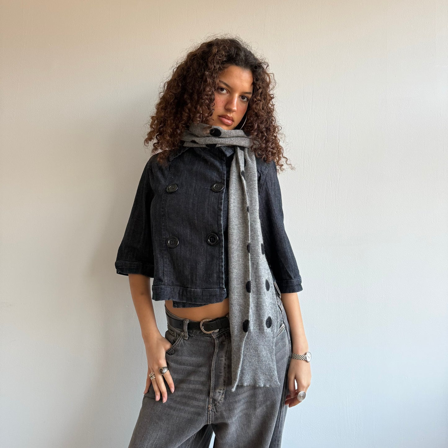 Grey polka dot scarf