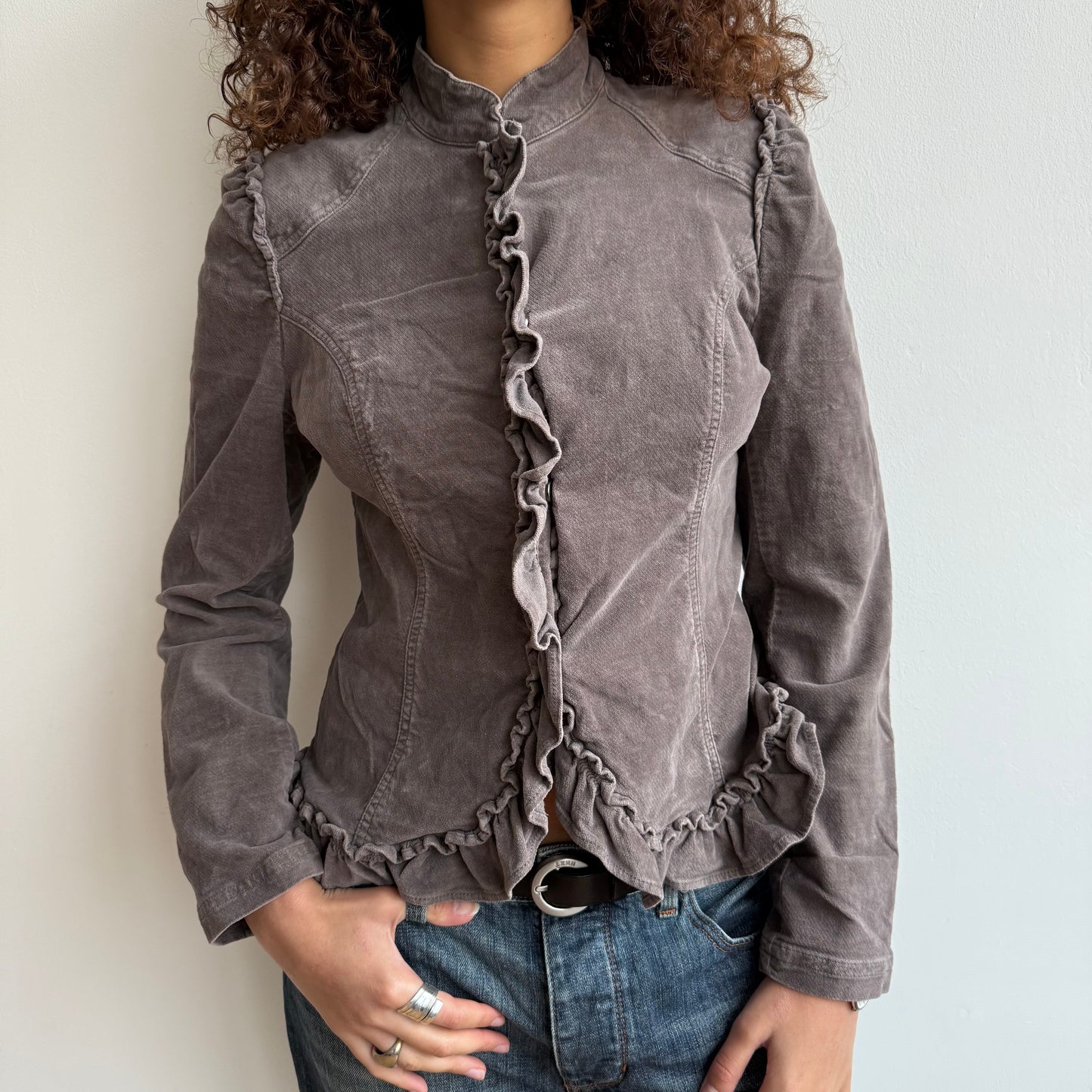 Taupe velours ruffle jacket - Size M