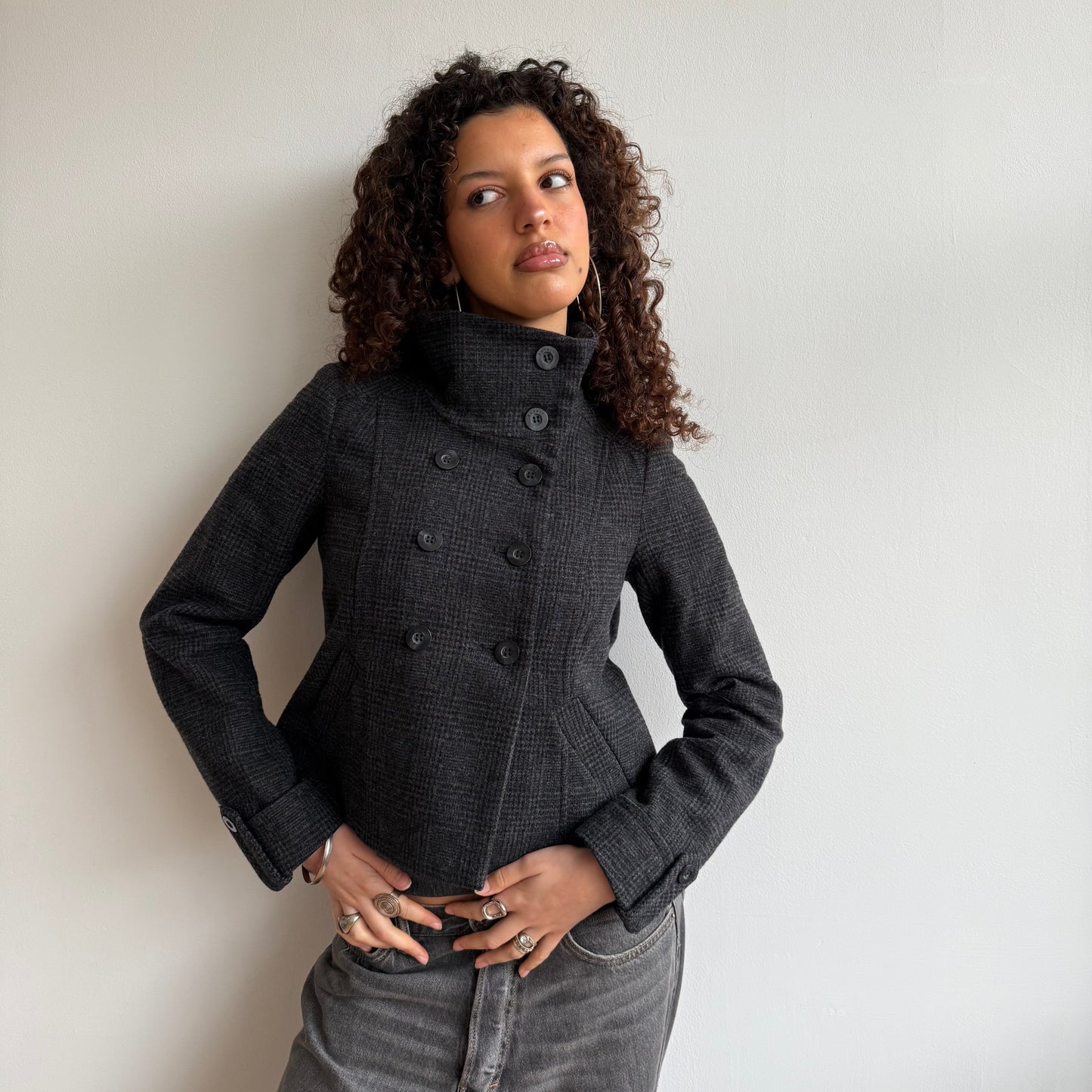 Plaid wool peacoat - Size S