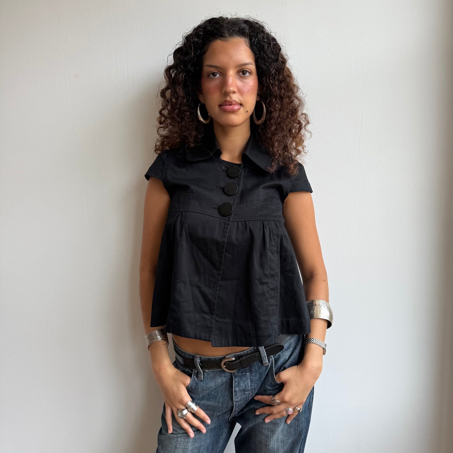 Black short sleeve peacoat - Size S/M