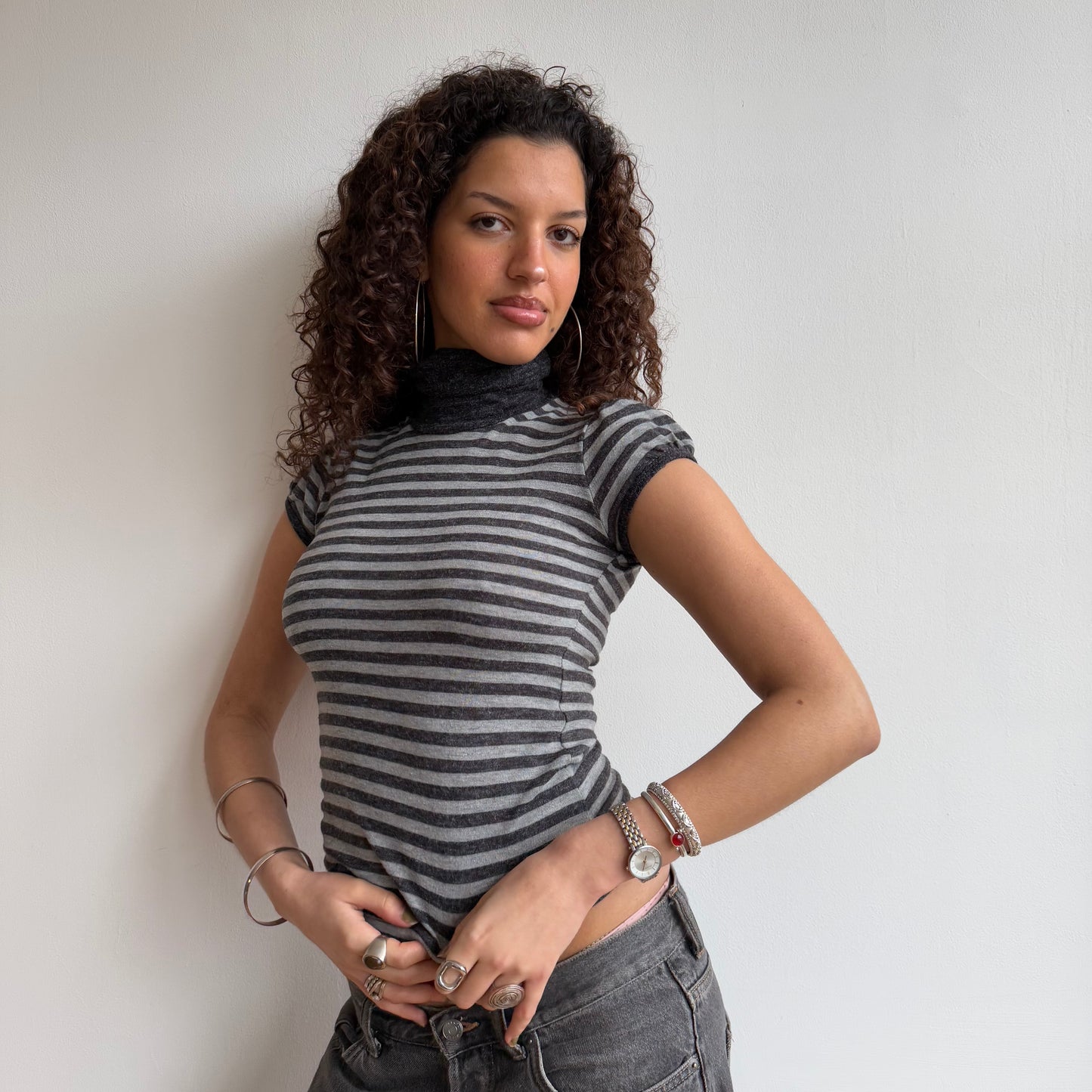 Grey stripe roll neck - Size S