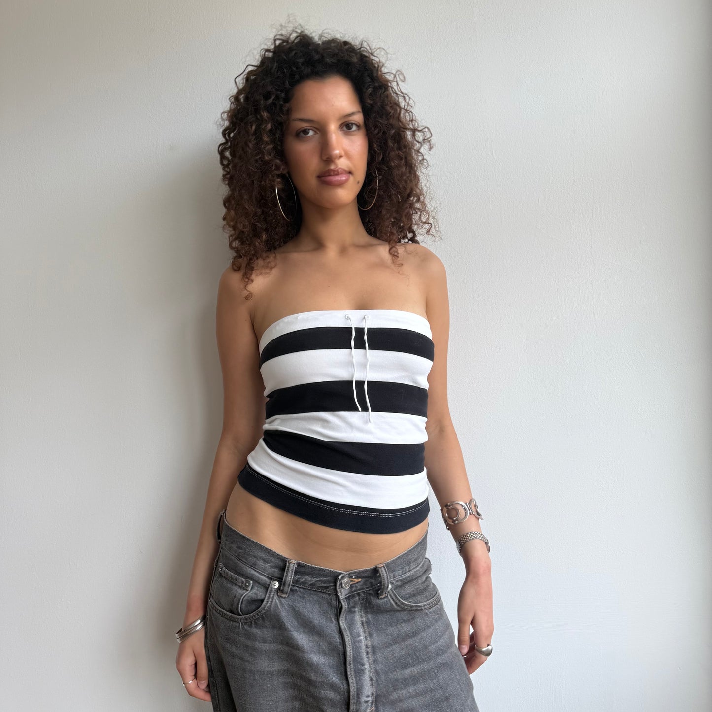 Black and white striped bandeau - Size S