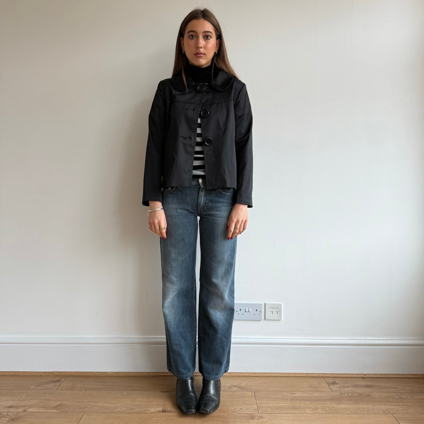 Black satin peacoat - Size S