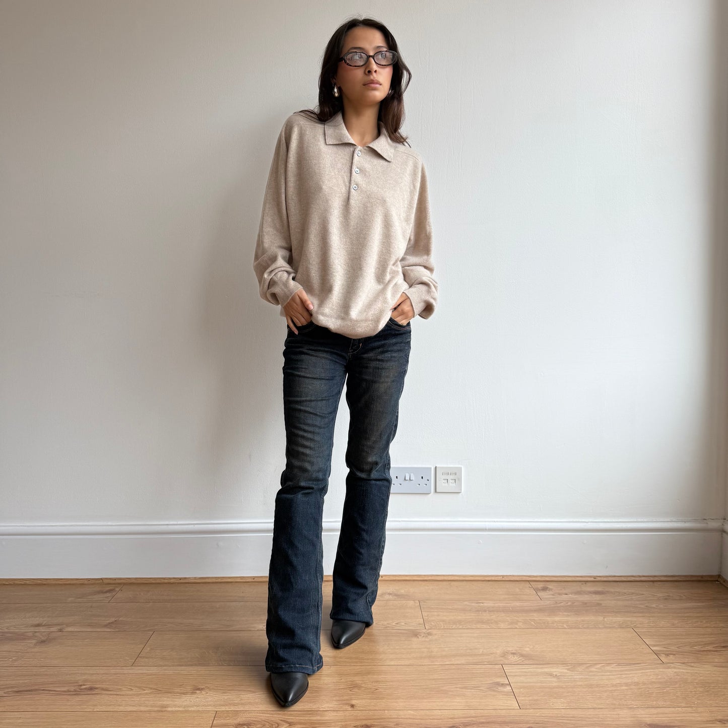 Oatmeal cashmere polo knit - Size M