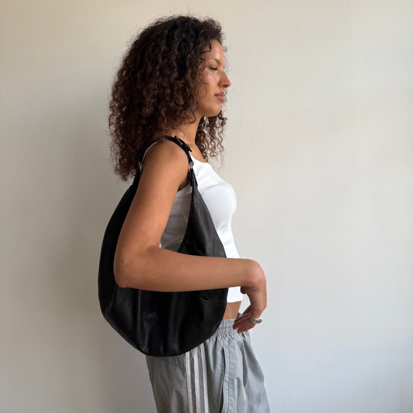 Black leather hobo bag
