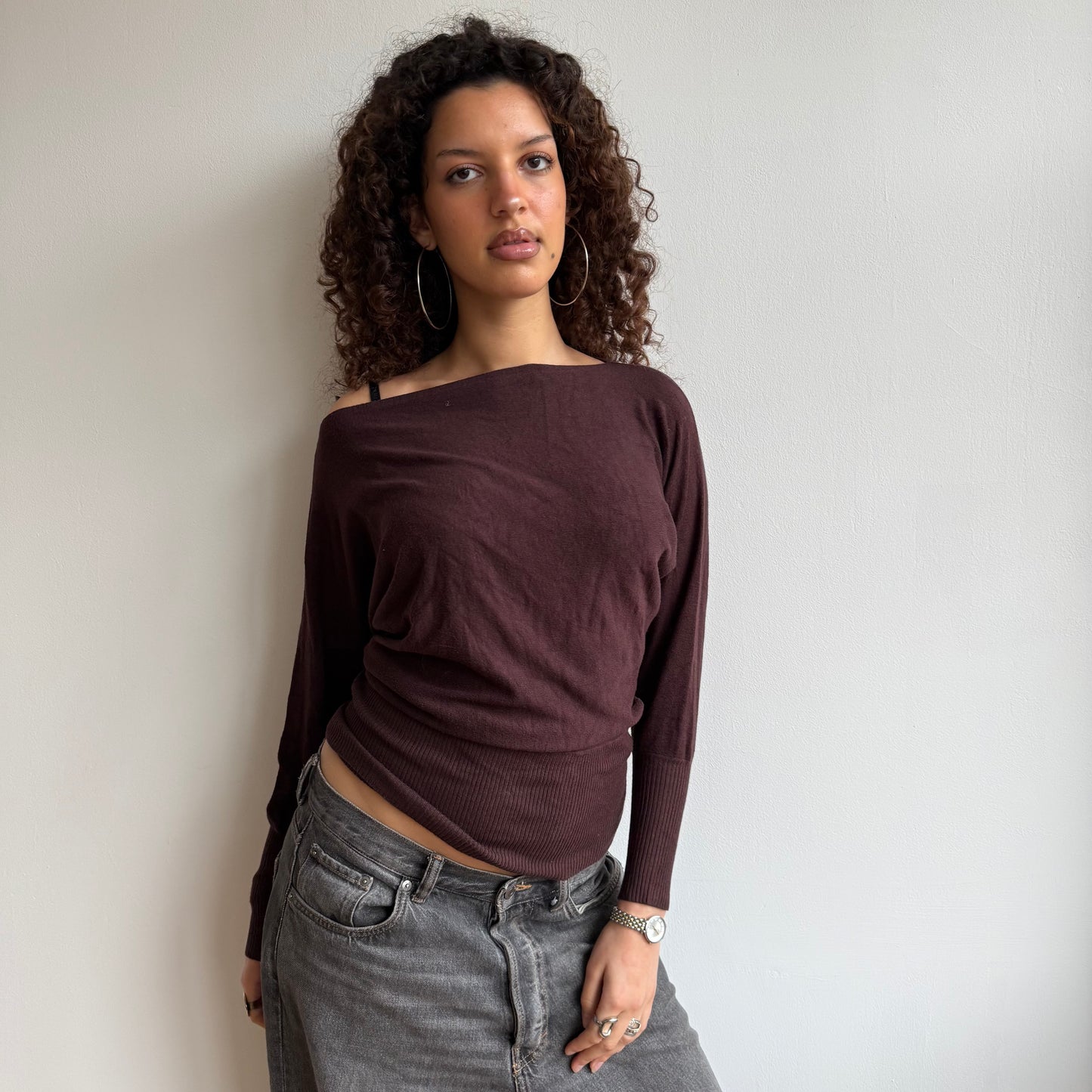 Brown slouchy knit jumper - Size S-M