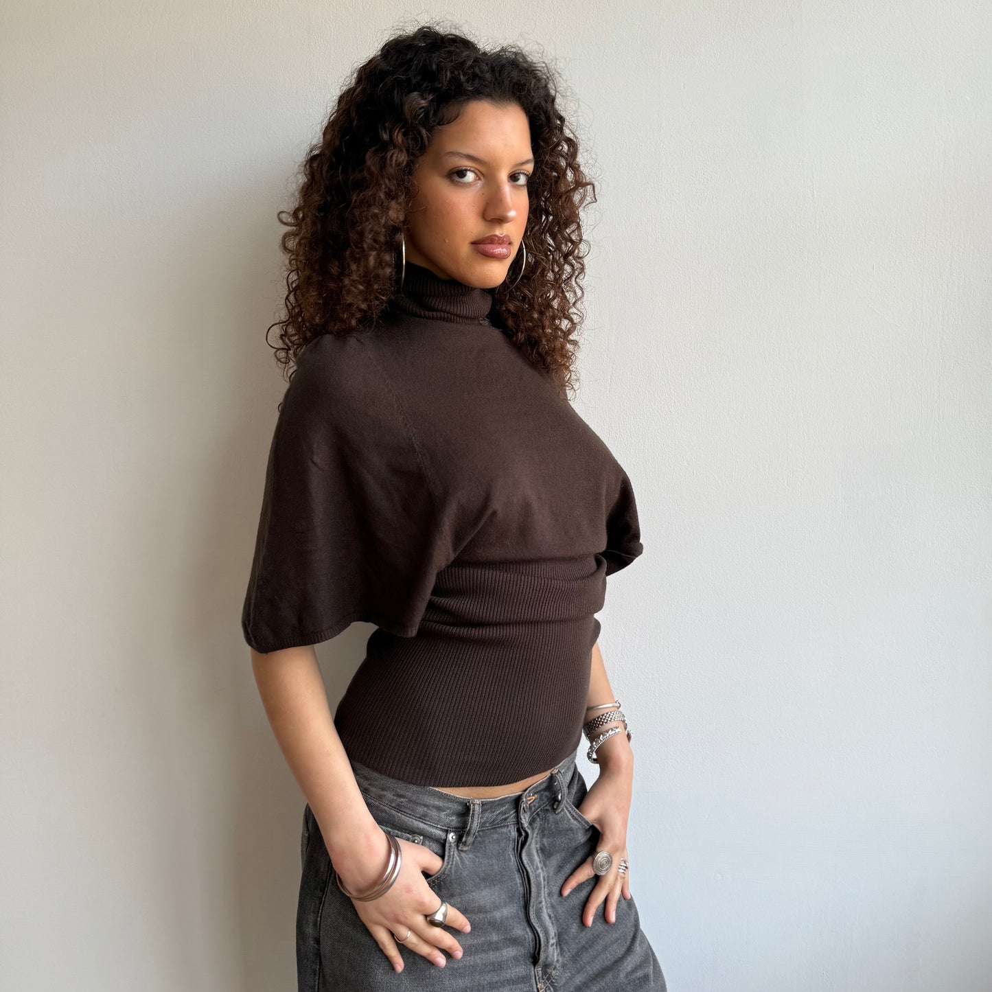 Brown slouchy roll neck - Size M