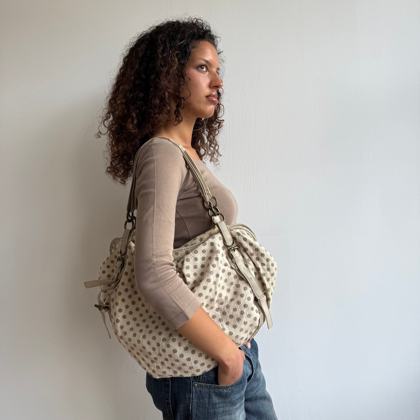 Cream polka dot bag