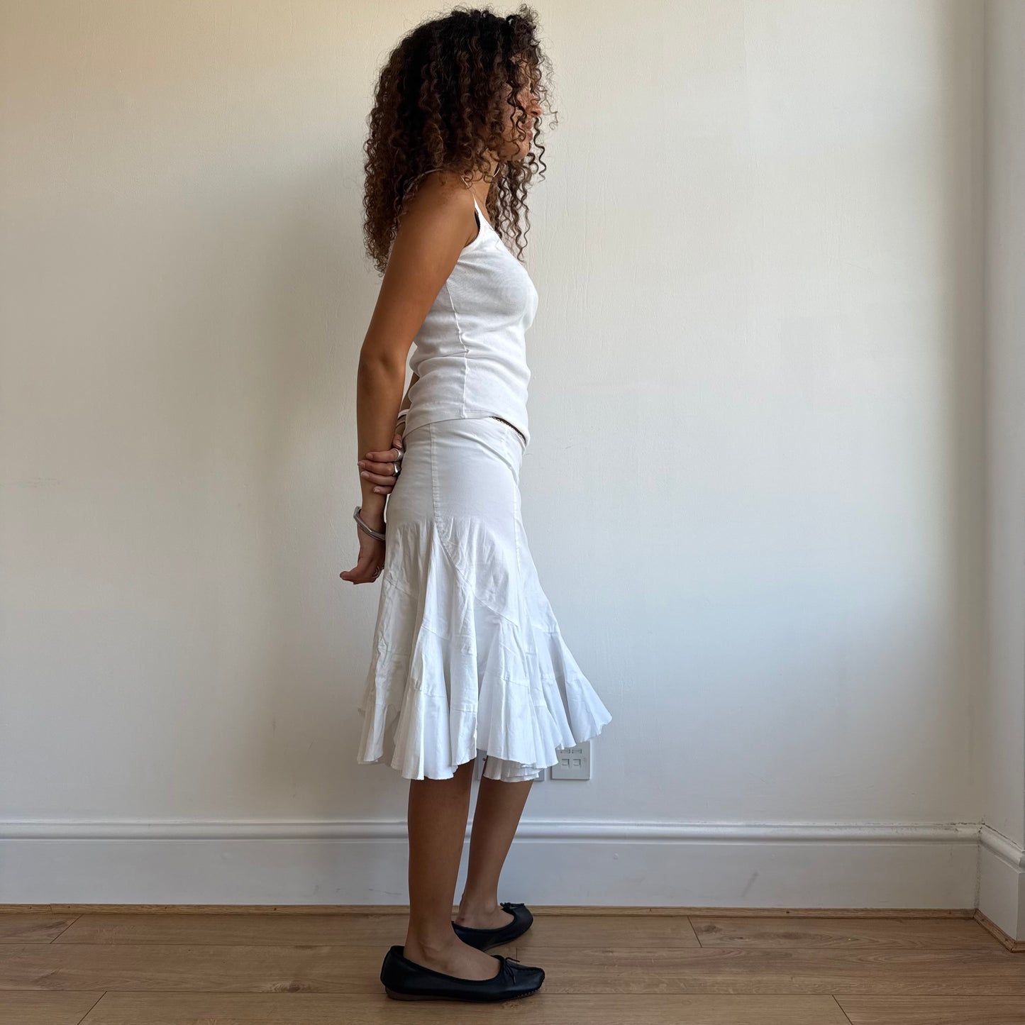 White ruffled midi skirt - Size S