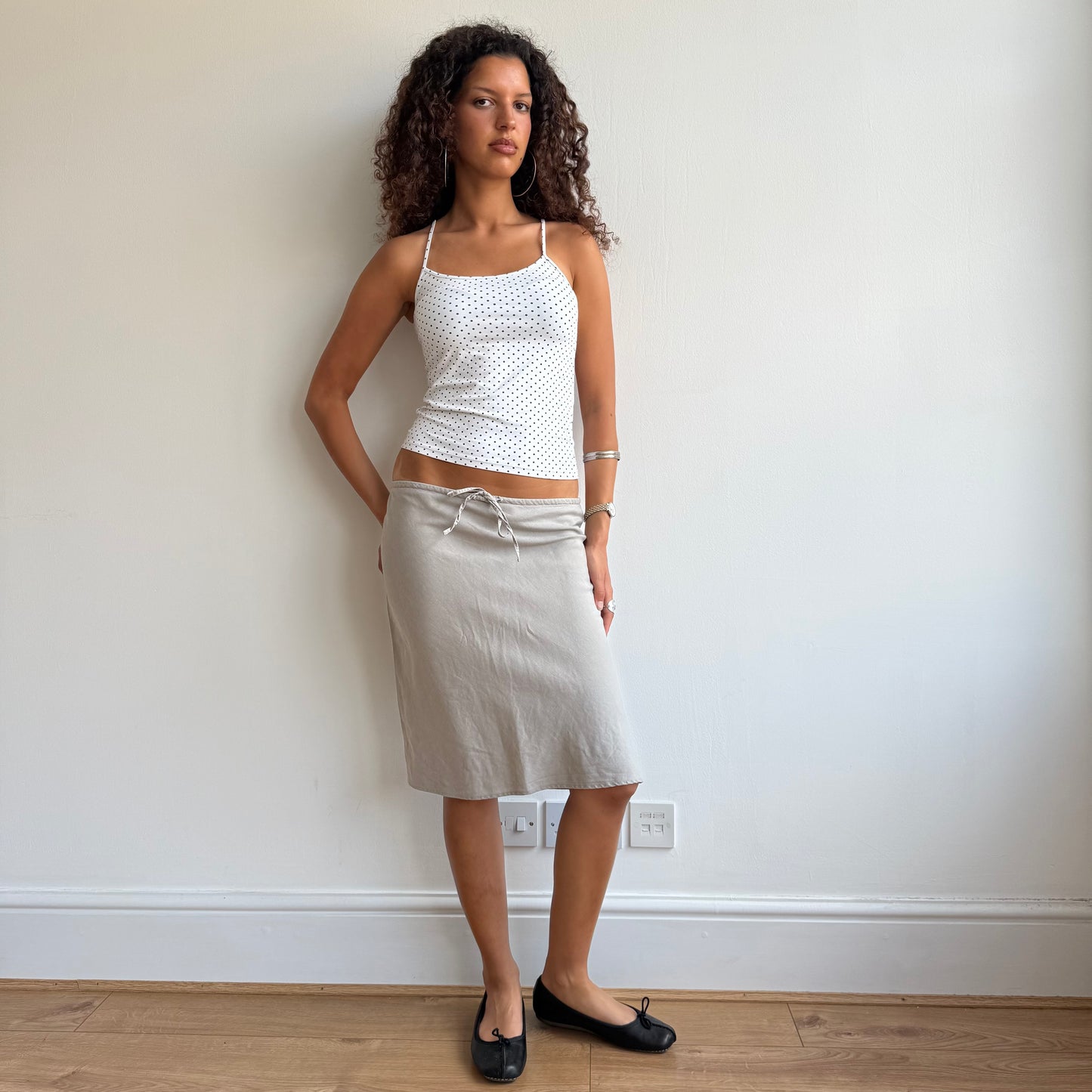 Taupe linen midi skirt - Size S