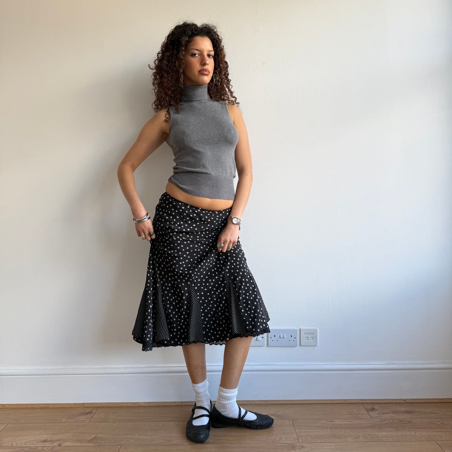 Silk polka dot midi skirt - Size S
