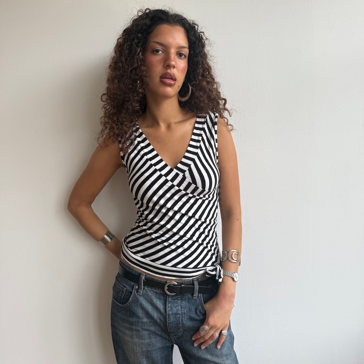 Black + white ballet wrap top - Size S/M