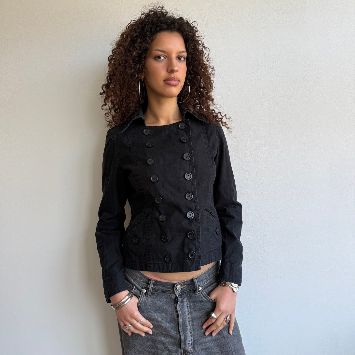Black double breasted peacoat - Size S/M