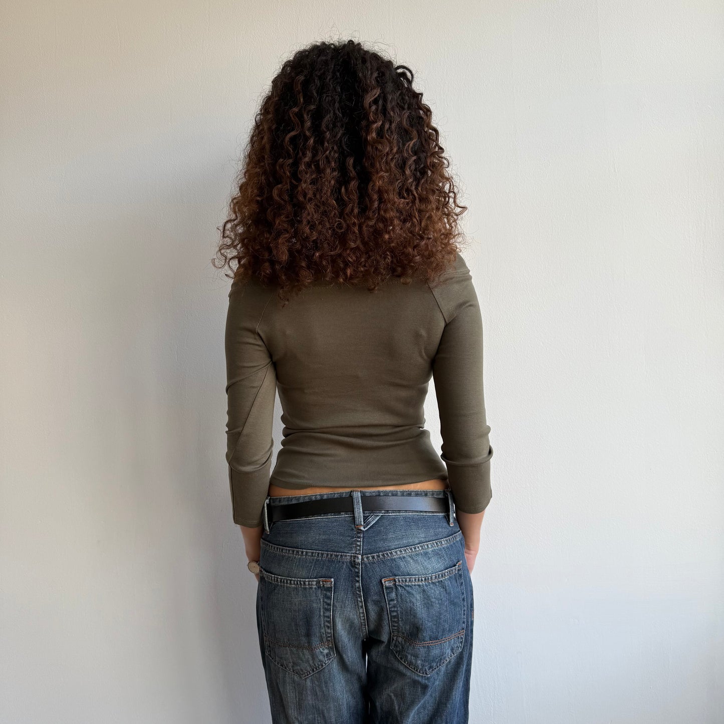 Khaki 3/4 sleeve top - Size S