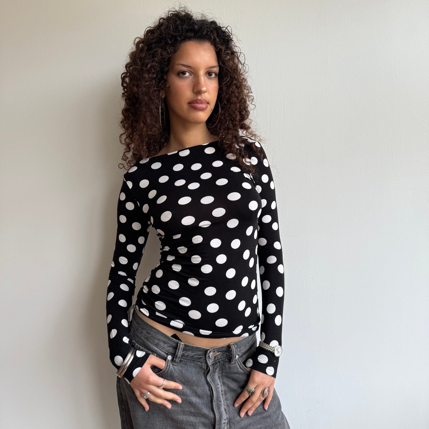 Black and white polka dot top - Size S