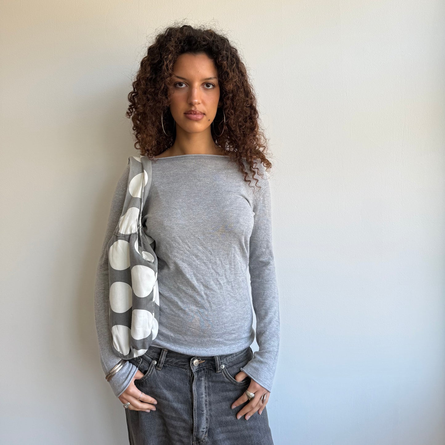 Grey polka dot bag