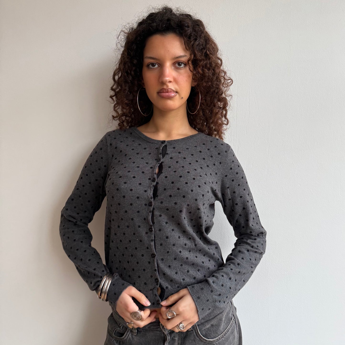 Dark grey polka dot cardi - Size M