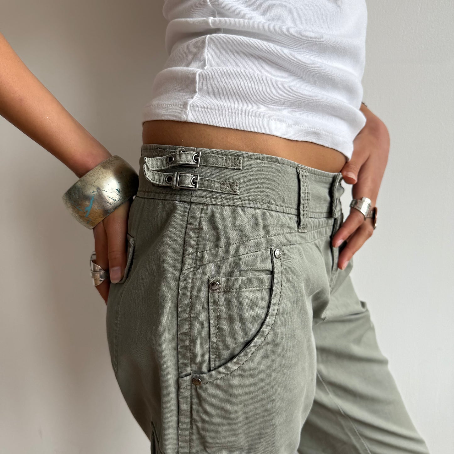 Khaki buckle capris - Size M