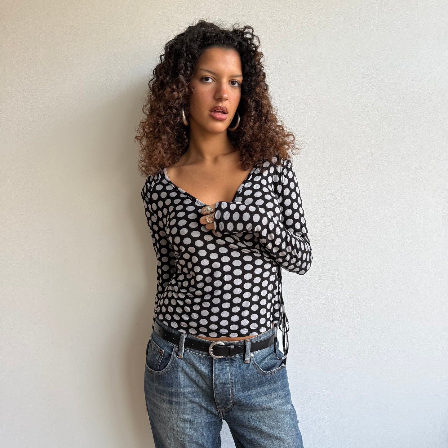 Polka dot wrap tie side top - Size M