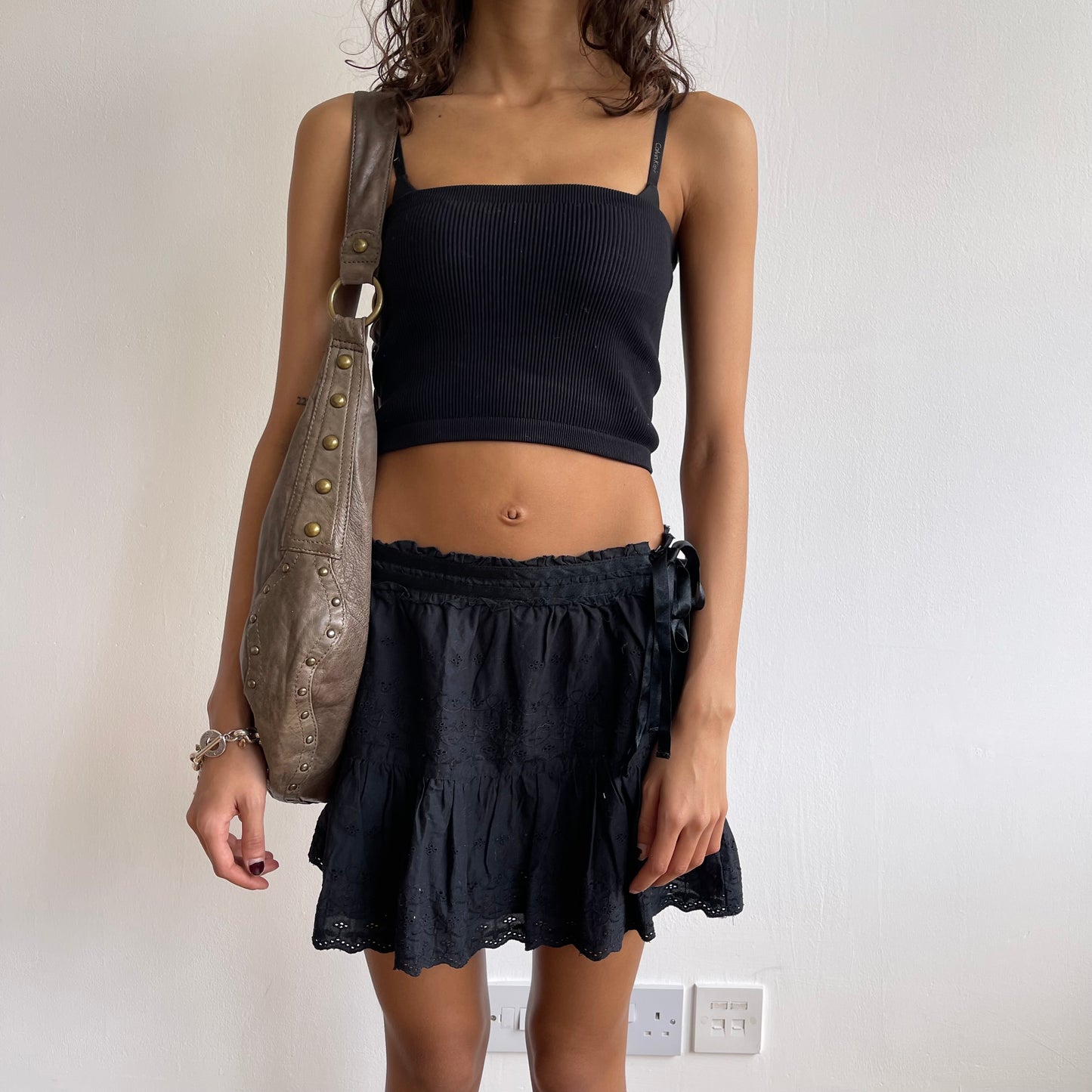Boho studded leather bag