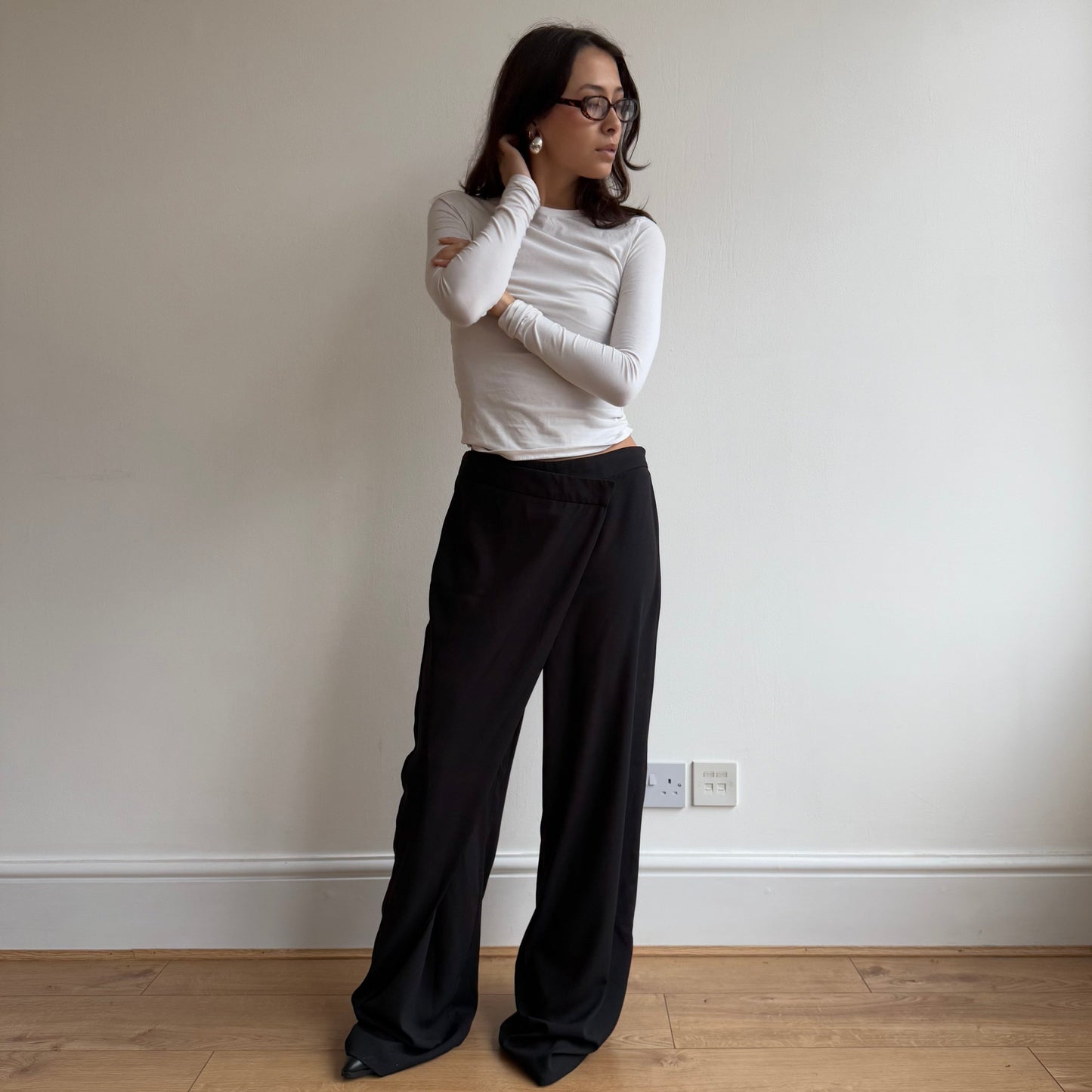 Black wrap front trousers - Size S