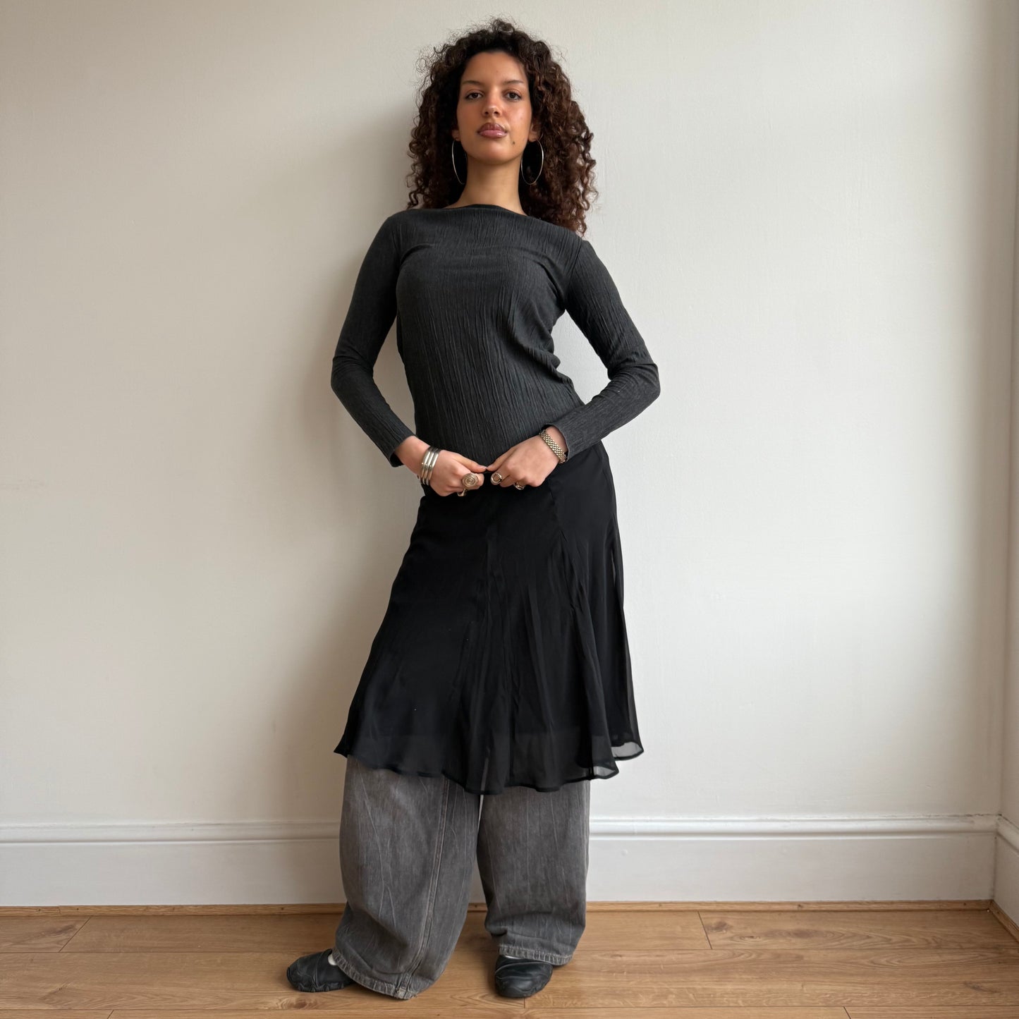 Black floaty midi skirt - Size S