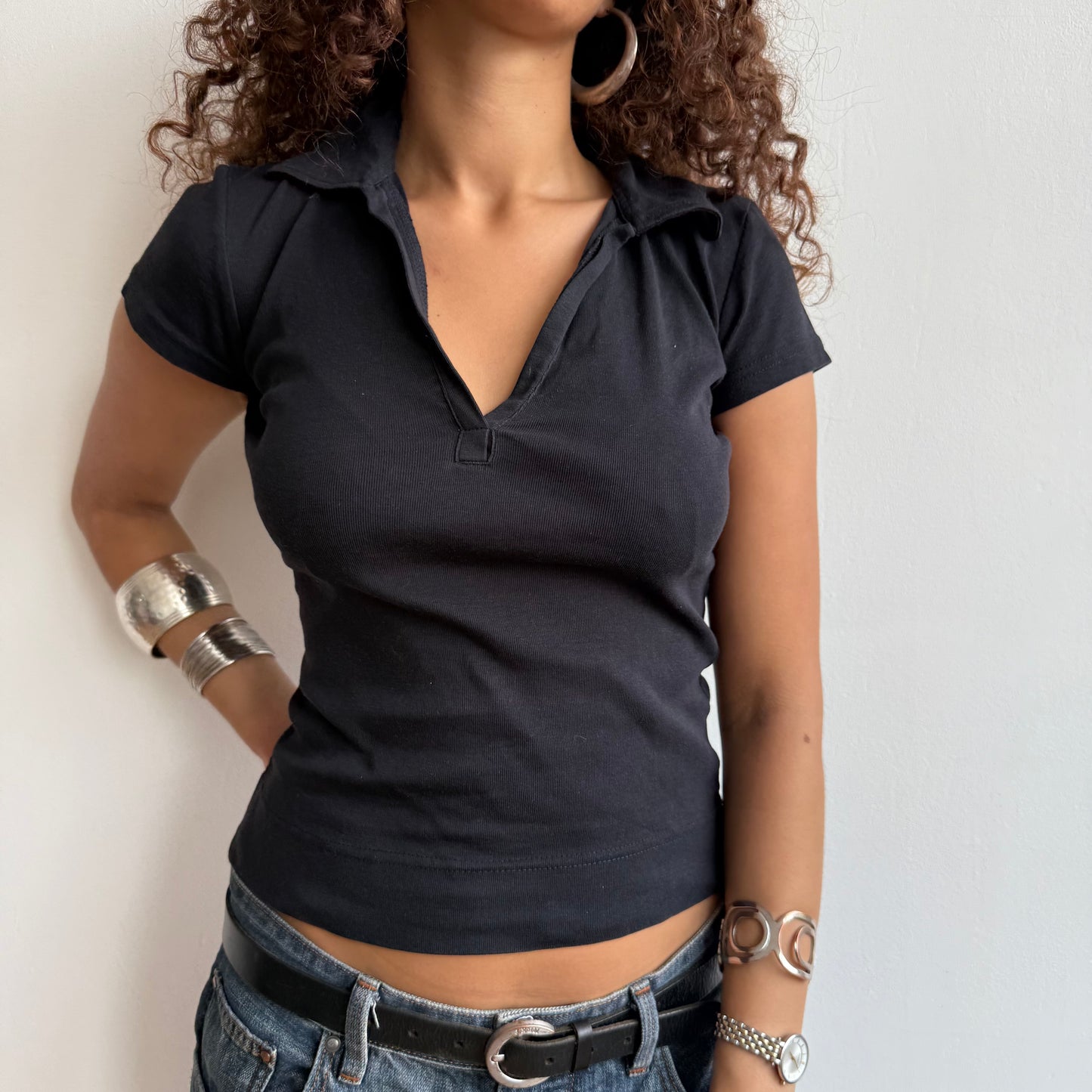 Black polo top - Size S