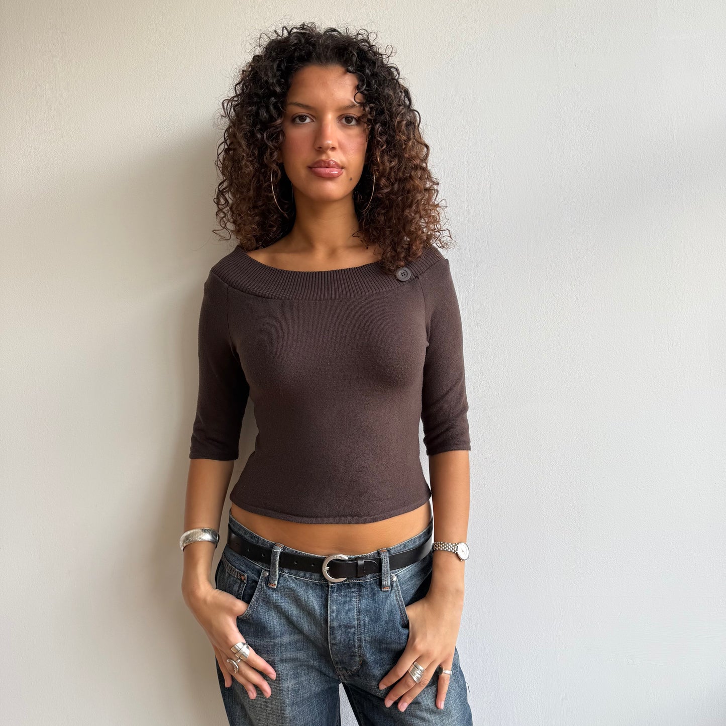 Brown 3/4 Bardot knit - Size S