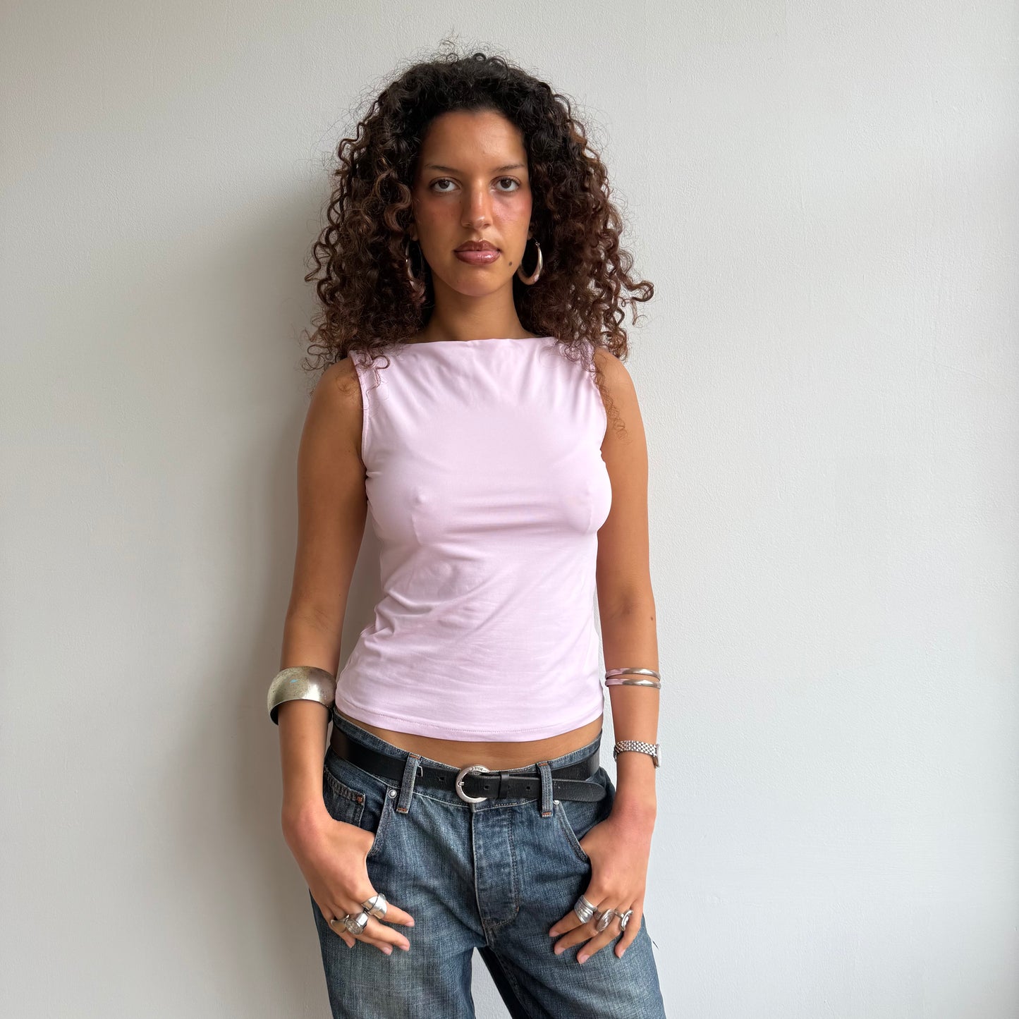 Pink slinky bateau neck top - Size S/M