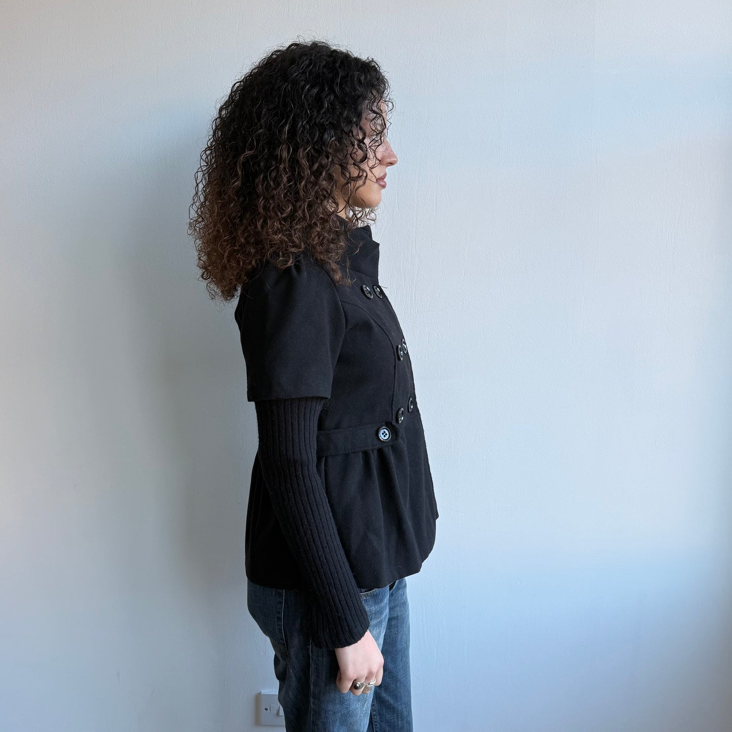 Black bi-material peacoat - Size M