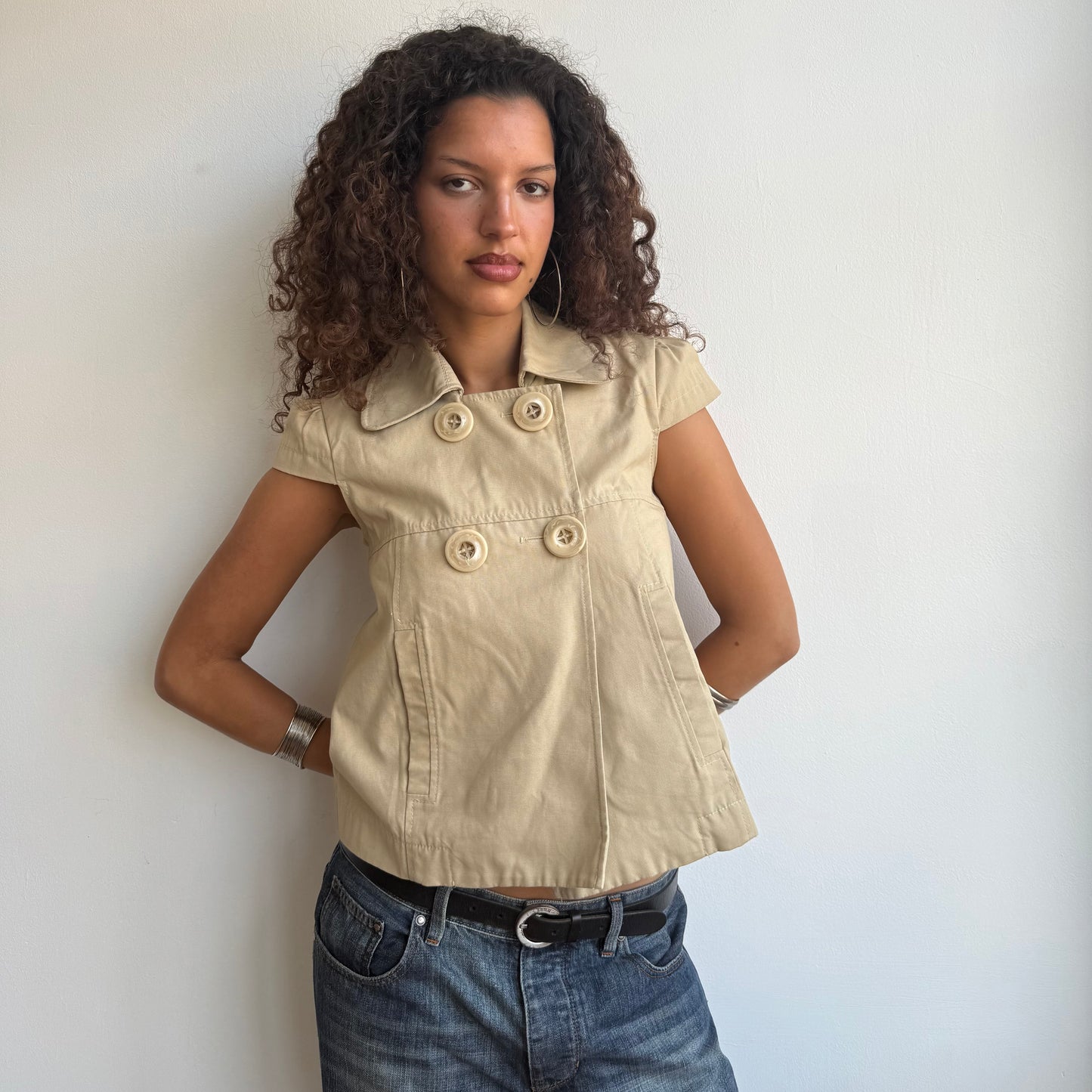 Beige short sleeve peacoat - Size S
